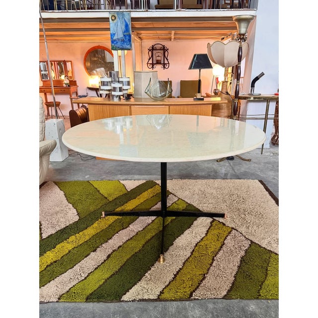 Metal Dining Table with Light Marble Top, 1970s For Sale - Image 7 of 7