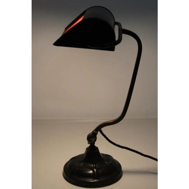 Bankers Lamp in Brass with Colored Glass Insert, 1920s For Sale - Image 10 of 13