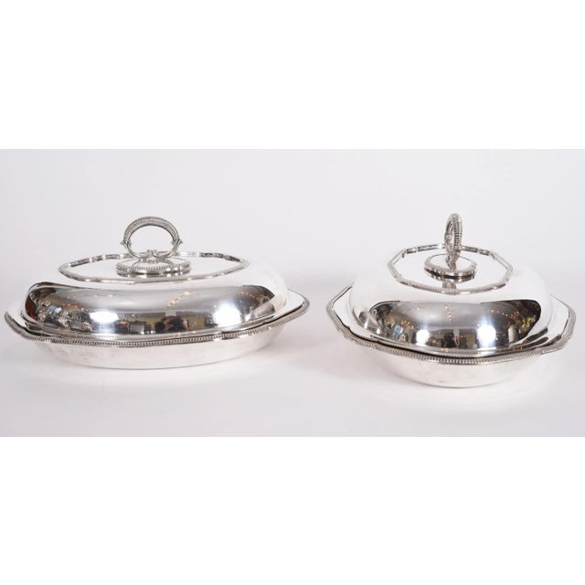 Vintage pair of English silver plated / copper covered tableware entree dishes / server. Each one is in excellent vintage...