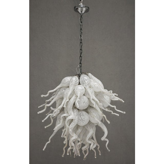 White Large Vintage Murano Hand Blown Glass Chandelier, Italian Modern Lighting For Sale - Image 8 of 18