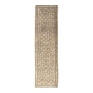 Antique Malayer Runner, Handmade Oriental Rug Ivory, Gray, Taupe, Goyard Pattern For Sale