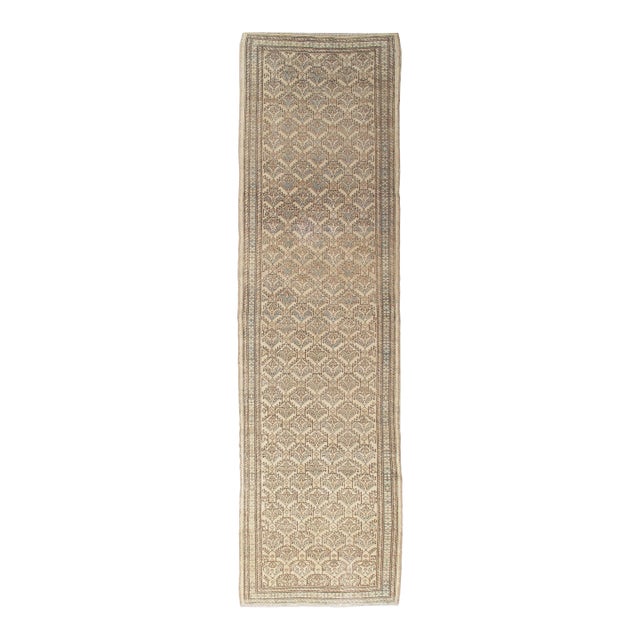 Antique Malayer Runner, Handmade Oriental Rug Ivory, Gray, Taupe, Goyard Pattern For Sale