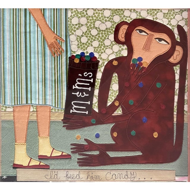 Glass Original Framed Chris Antieau Embroidered Qulted “If I Had a Monkey" Retail $5k-6k For Sale - Image 7 of 12