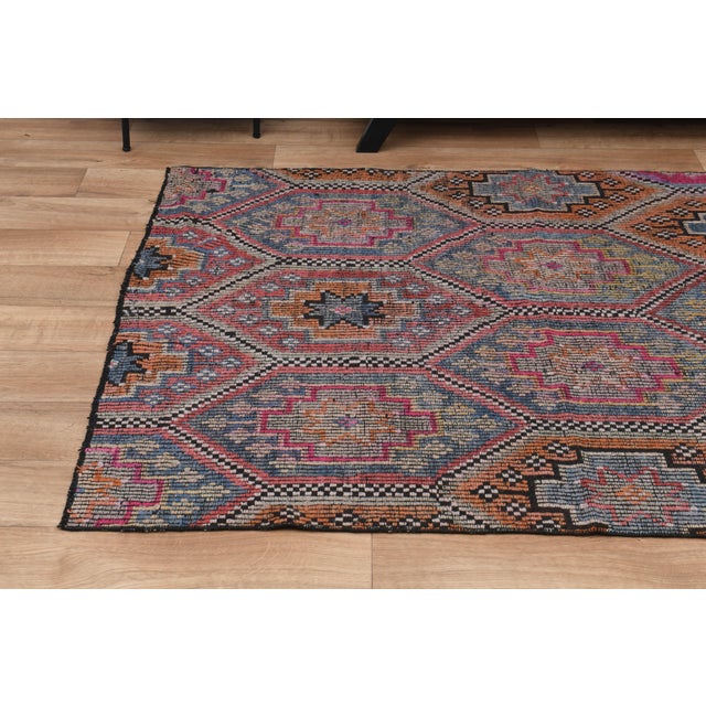 Purple Damask Motif Vintage Handmade Wool Runner Rug For Sale - Image 9 of 11