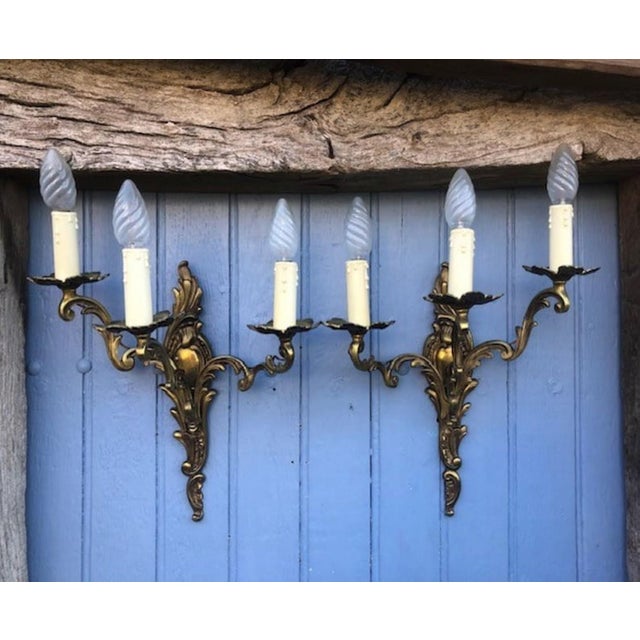 Rococo Vintage Rococo French Gilt Bronze Wall Sconces, 1950s, Set of 2 For Sale - Image 3 of 11