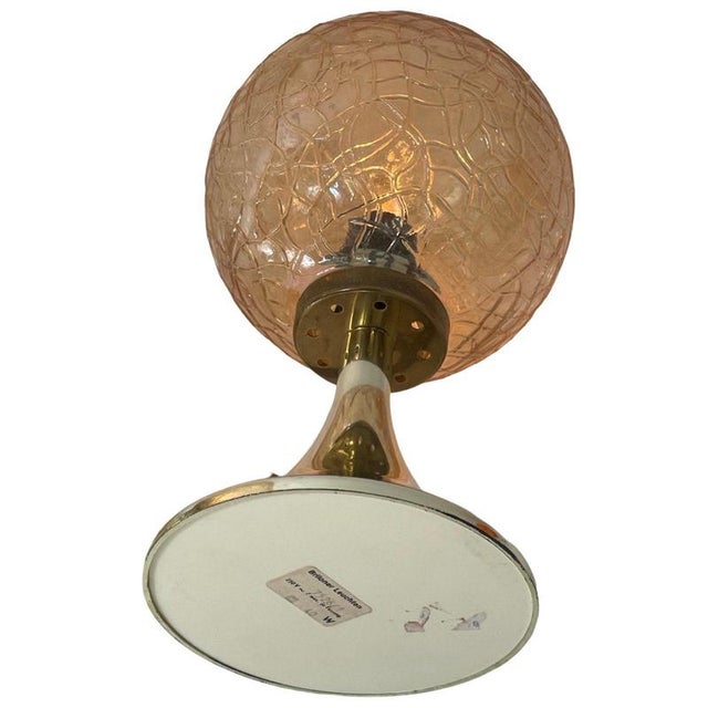 Glass Bedside Table Lamps with Gold Colored Base and Patterned Glass Shade from Briloner Leuchten, Germany, 1970s, Set of 2 For Sale - Image 7 of 9