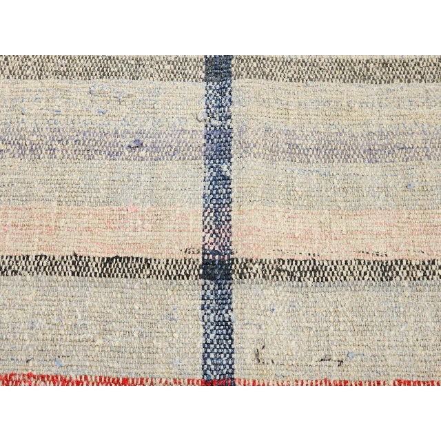 Textile Vintage American Rag Runner, Handwoven Wool & Cotton, Indigo Stripe Pattern, 2x11 For Sale - Image 7 of 12