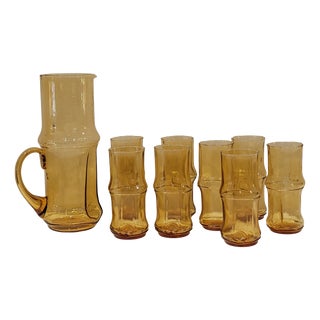 Mid-Century Pitcher and Glasses in Pressed Crystal, 1960, Italy, Set of 9 For Sale