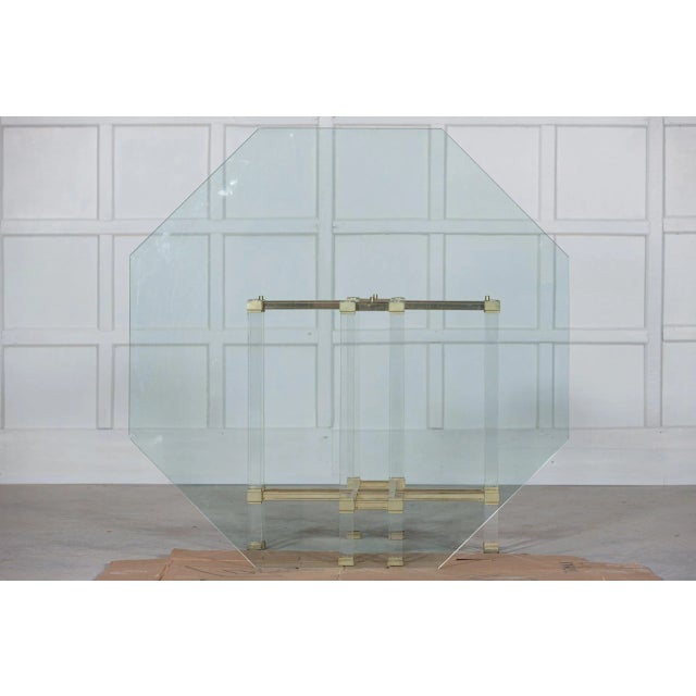 French Hollywood Regency Acrylic Glass, Brass & Glass Dining Table by Pierre Vandel, 1970s For Sale - Image 6 of 11