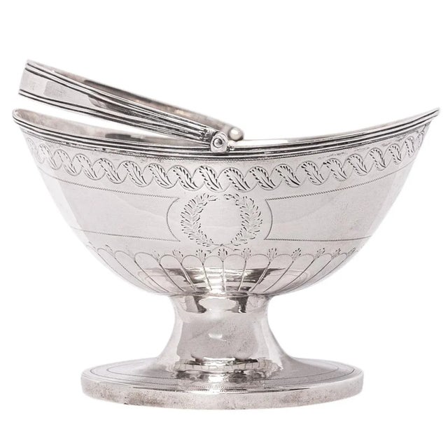 Antique English Sterling Silver Georgian Engraved Sugar Basket Bowl London 1790 For Sale - Image 10 of 11