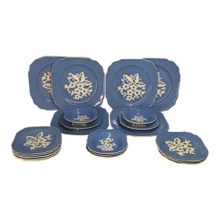 1930s “Dainty Flower Blue" (Also Known as Virginia) Pattern From Cameoware by Harker Pottery Company Dinnerware Set - 24 pcs For Sale