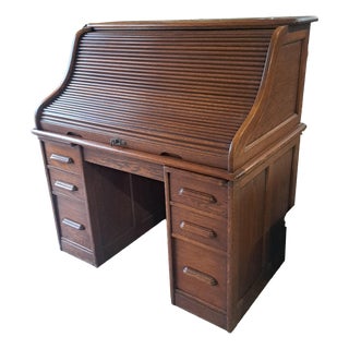 American Oak Roller Desk, 1920s For Sale