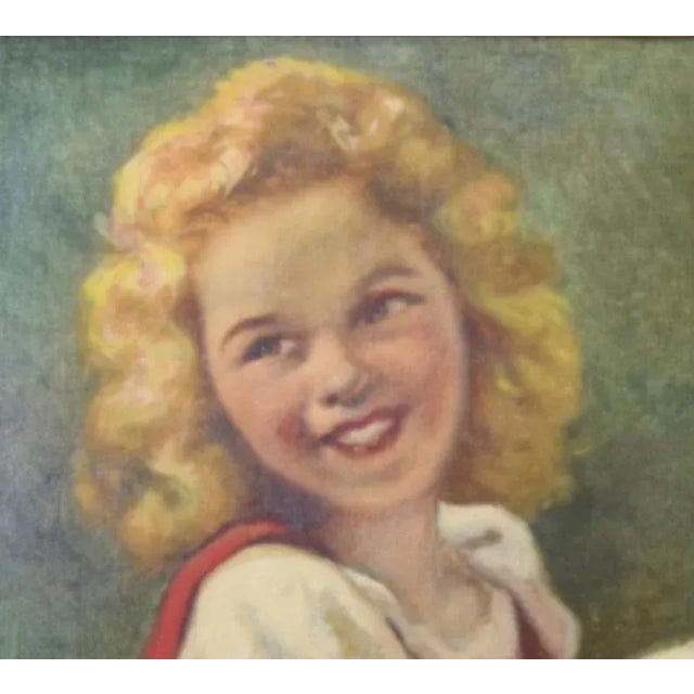 Young Blonde Girl Portrait in Red & White Dress Oil Painting W/ Original Wood Frame For Sale - Image 4 of 12