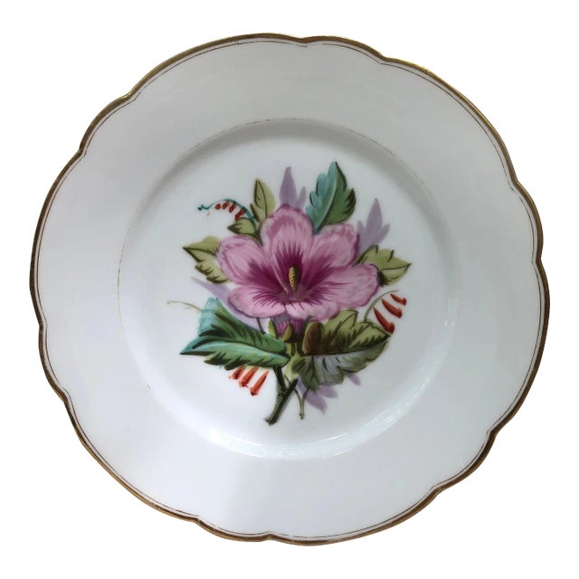 Mid 19th Century French Porcelain Pink Flower Plate For Sale