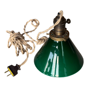 Vintage Green Glass Pendant Light With Brass Socket