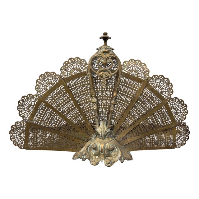 Antique Art Nouveau Openwork Brass Fireplace Screen For Sale
