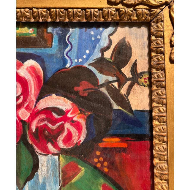 German Expressionist Artist, Still Life with Vase of Flowers, Oil Tempera on Panel, 20th Century, Framed For Sale - Image 3 of 15