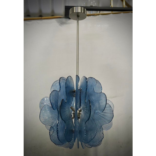 Murano Aqua Blu Glass Chandeliers and Pendant in the style of Fontana Arte, 1990s For Sale - Image 10 of 10
