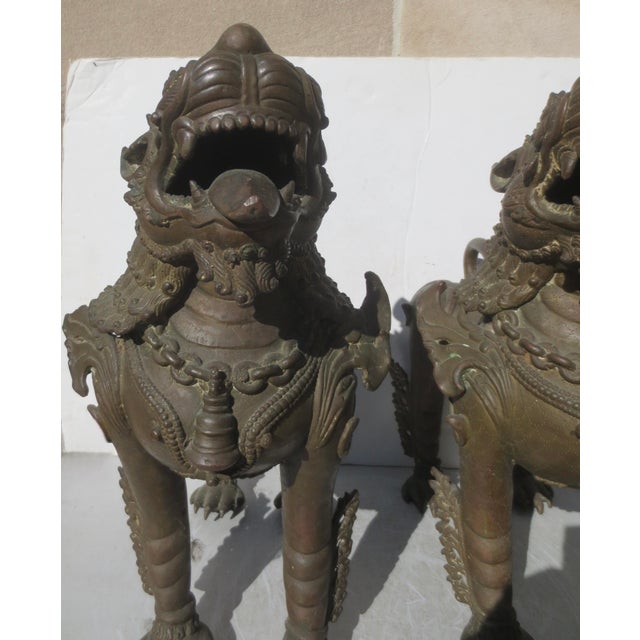 Antique 18th-19th Century Nepali Bronze Temple Lions - A Pair of 2 For Sale In New York - Image 6 of 16