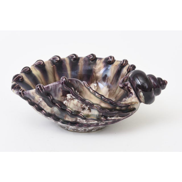 Mid-Century Modern Vintage Italian Glazed Ceramic Snail Bowl Purple, Champagne Off White For Sale - Image 3 of 12