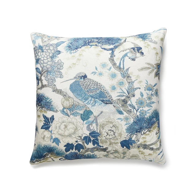 Contemporary The House of Scalamandré Shenyang Linen Print Pillow, Porcelain For Sale - Image 3 of 3