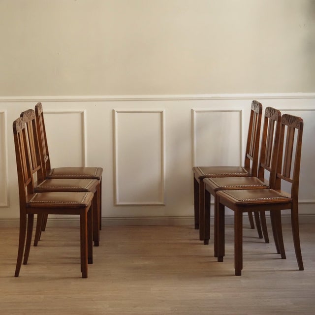 Art Nouveau Oak Chairs, 1890s, Set of 6 For Sale - Image 5 of 17