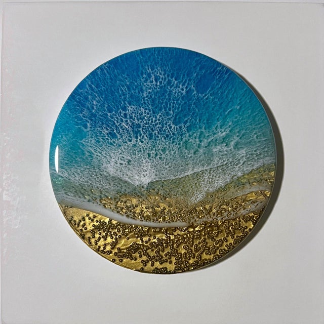 Hope by Ana Hefco | Mixed Media on ceramic depicting a wave and sandy shore. For Sale