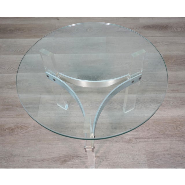 Mid-Century Modern Round Glass, Lucite and Satin Chrome Side Table by Charles Hollis Jones, 1970s For Sale - Image 3 of 4