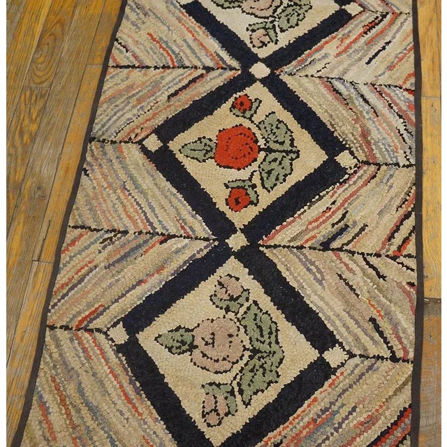 American 1930s Camel Geometric Folk Art Antique American Hooked Rug 2' 0'' X 3' 10'' Woven Wool Carpet For Sale - Image 3 of 10