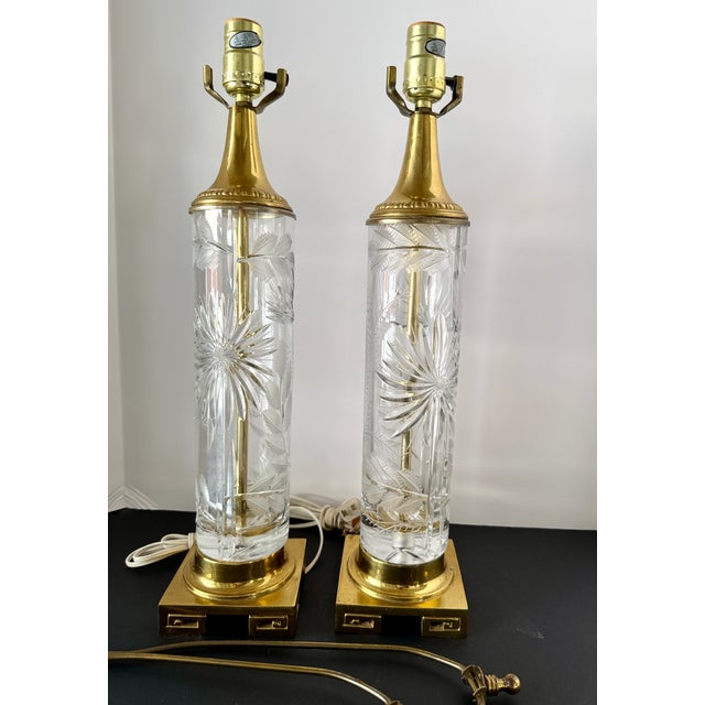 Vintage Art Deco Dresden Cut Crystal Lamps Pair For Sale - Image 4 of 6