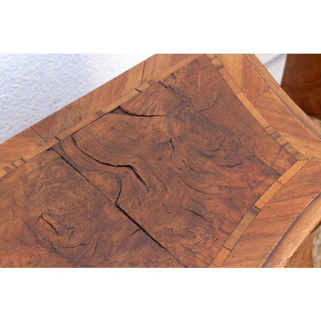 Pair of Mid Century Burr Walnut Italian Nightstands For Sale - Image 4 of 12