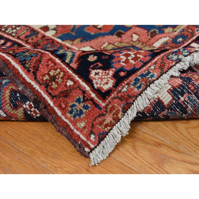 1930 Crimson Red Antique Persian Heriz Rosette Hand Knotted Pure Wool Clean Rug For Sale - Image 10 of 12