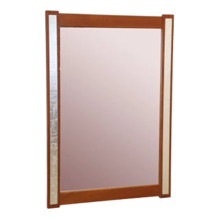 Teak Mirror with Silver-Colored Details For Sale
