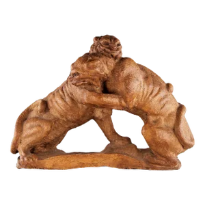 Early 20th Century French Art Déco Terracota Sculpture of a Couple of Felines/Panthers Fighting