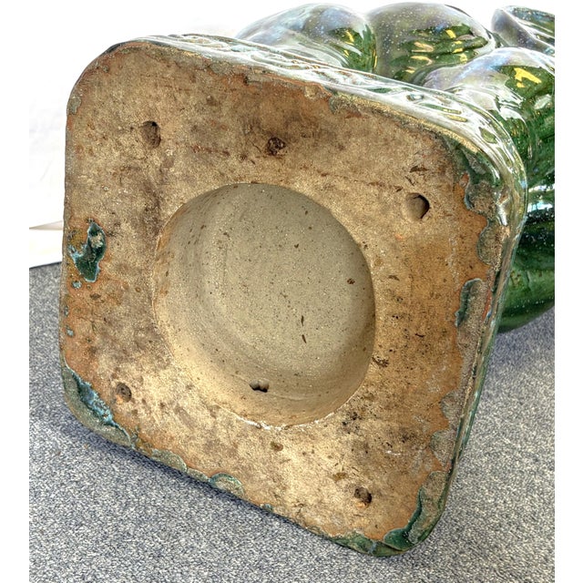 1970's Hollywood Regency Large Green Glaze Ceramic Elephant Symbolizing Good Fortune and Positive Energy For Sale - Image 13 of 14