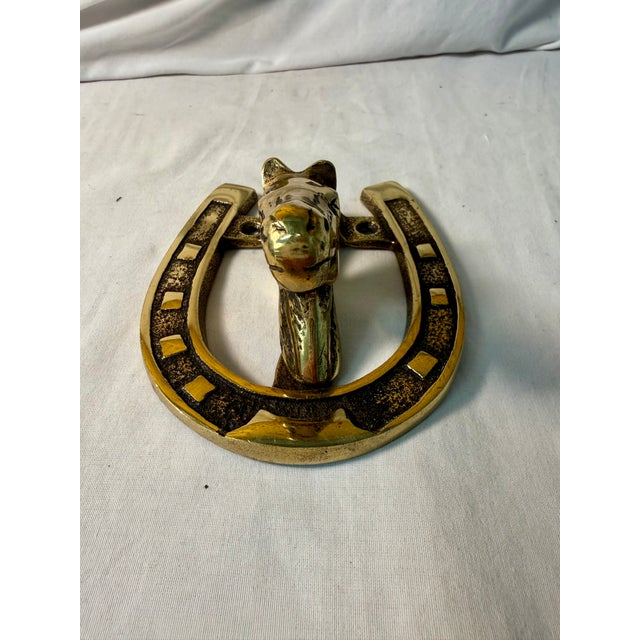 Brass Vintage, English Brass Horse and Horseshoe Doorknocker For Sale - Image 8 of 13