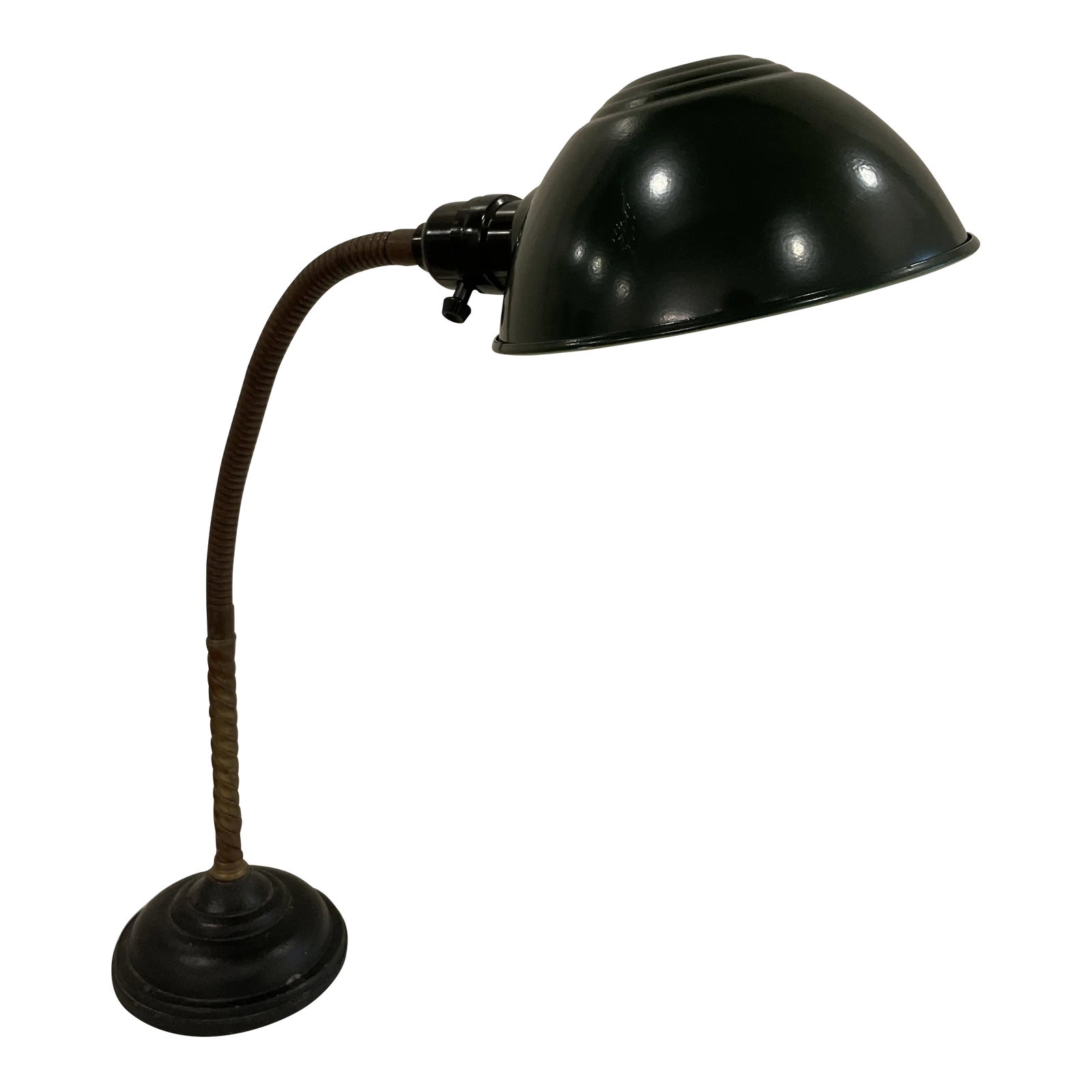 Industrial Art Deco Antique Desk Lamp With Goose Neck Shade Early 20th