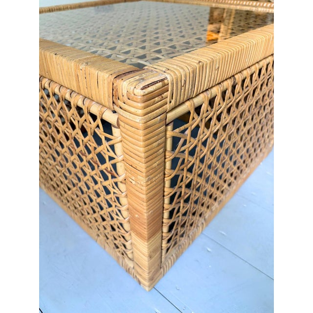 Mid-Century Rattan Cube Coffee Table with Glass Top from Habitat, Britain, 1960s For Sale - Image 13 of 15