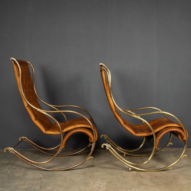 1950s Set of 20th Century British Leather Rocking Chairs, 1950s For Sale - Image 5 of 18