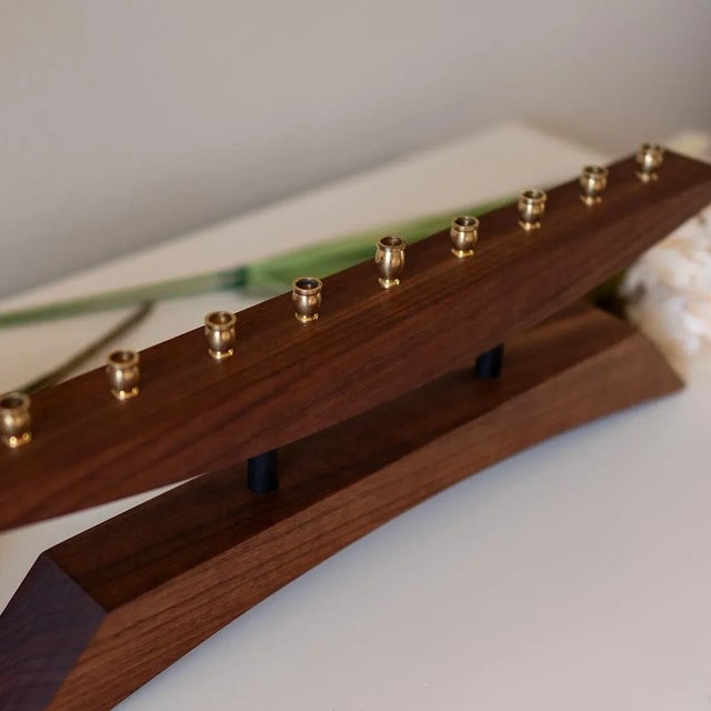 Mid-Century Modern Walnut & Brass Menorah – “East of the Sun” For Sale In Birmingham - Image 6 of 6