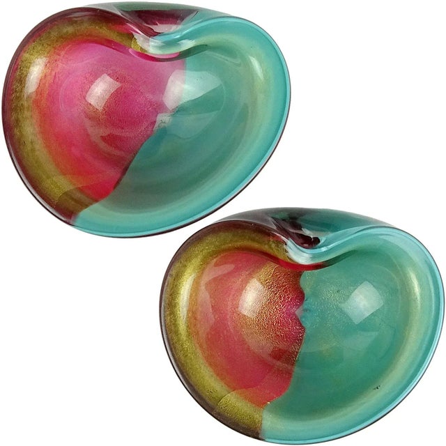 Priced Per Item (2 bowls available as shown) Beautiful vintage Murano handblown bi-color amethyst purple and aqua green...