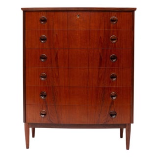 Vintage Danish Mid-Century Teak Six-Drawer Tallboy Dresser For Sale