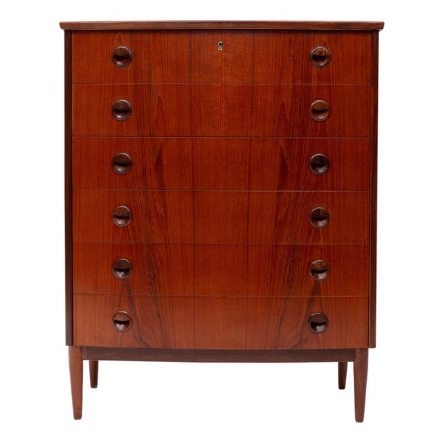 Vintage Danish Mid-Century Teak Six-Drawer Tallboy Dresser For Sale