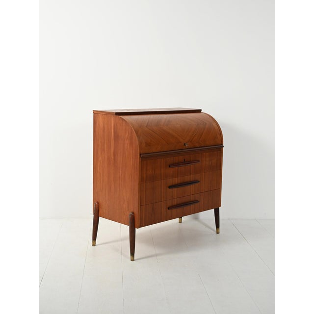 Teak Secretaire with Elongated Carved Handles, 1950s For Sale - Image 4 of 11