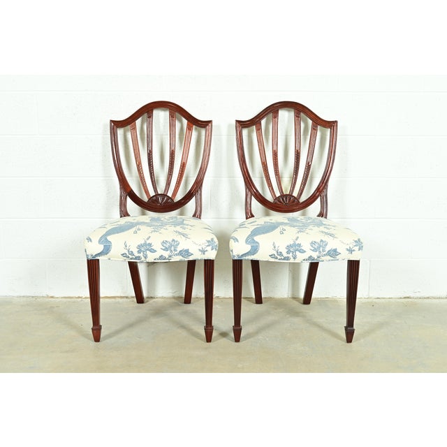 Baker Furniture Historic Charleston Federal Carved Mahogany Shield Back Side Chairs or Dining Chairs, Pair For Sale - Image 13 of 13