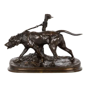 Rare French Antique Bronze Sculpture of Hound Dog by Pierre Jules Mene