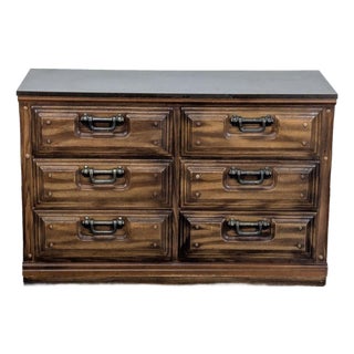 Vintage 6-Drawer Wooden Dresser With Metal Handles For Sale