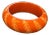 Vintage Bakelite Bangle Bracelet in Chunky Orange With Carved White Floral and Leaf Design, Domed For Sale