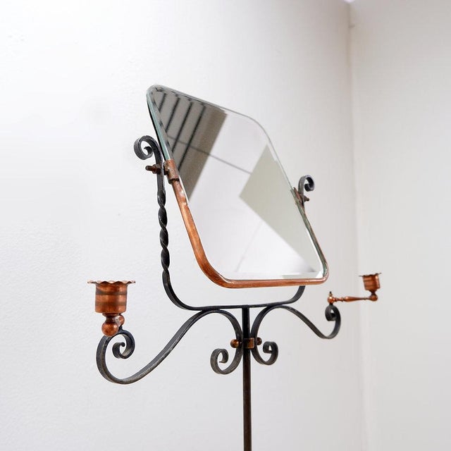 Psyche Mirror - decorative - Antique French barber's mirror from the 1930s - Candle holder on each side of the mirror -...