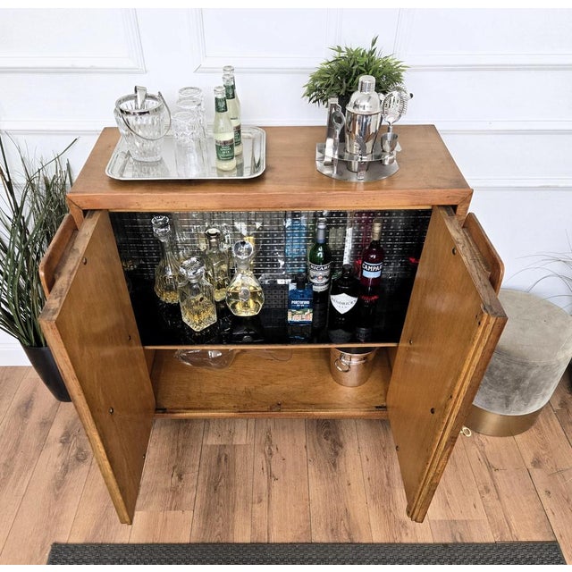Mid-Century Italian Art Deco Style Walnut and Mirror Mosaic Bar Cabinet, 1950s For Sale - Image 4 of 11